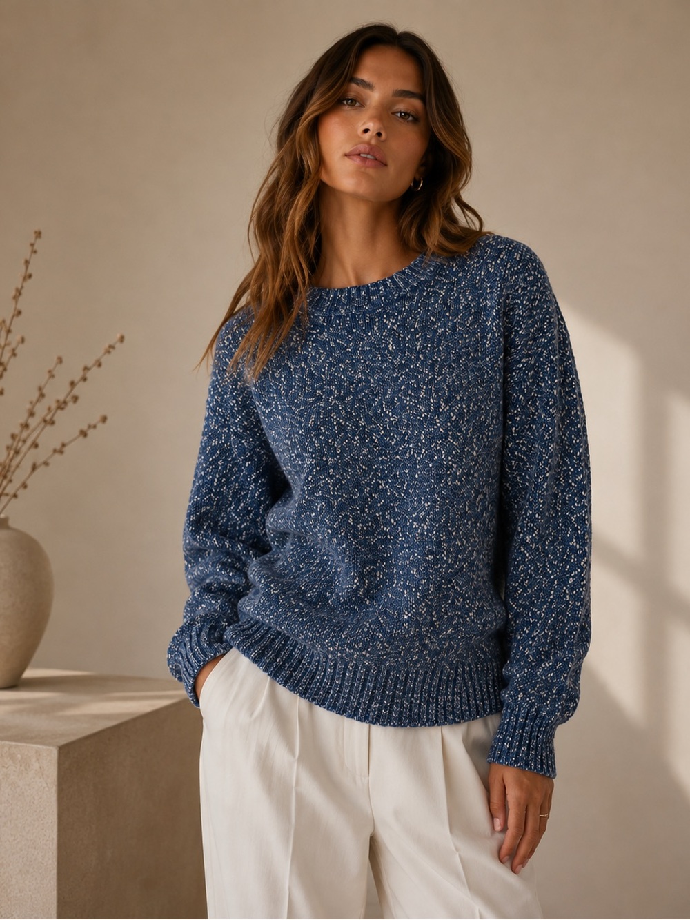 J. McLaughlin 100% Cotton Blue Speckled Crewneck Sweater - Women